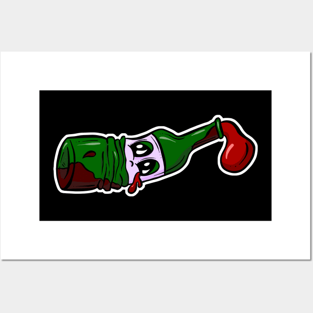 Drunken Bottle of Wine Cartoon Wall Art by Squeeb Creative